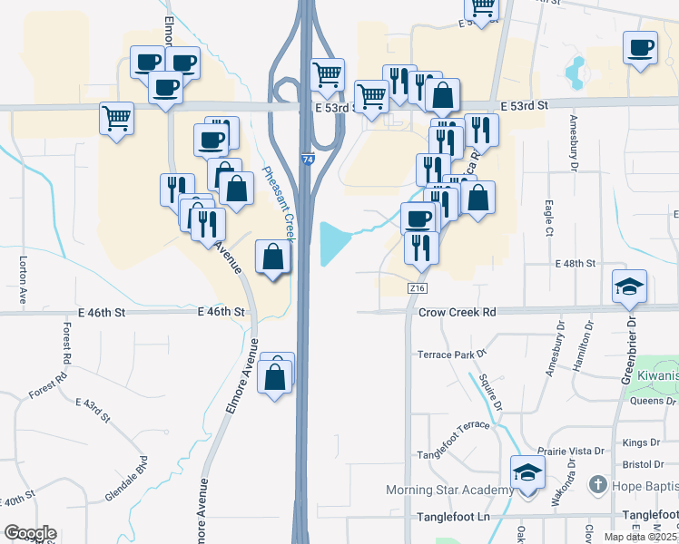 map of restaurants, bars, coffee shops, grocery stores, and more near 3800 Commerce Boulevard in Davenport