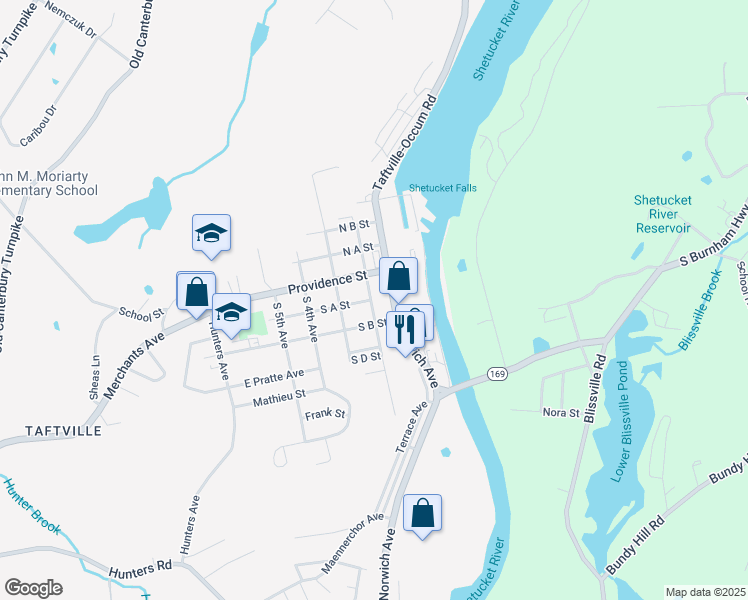 map of restaurants, bars, coffee shops, grocery stores, and more near 23 South 2nd Avenue in Norwich