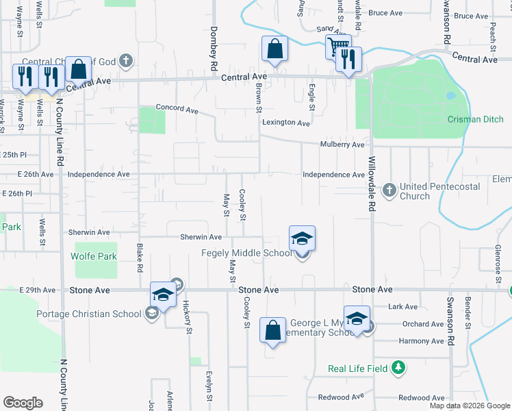 map of restaurants, bars, coffee shops, grocery stores, and more near in Portage