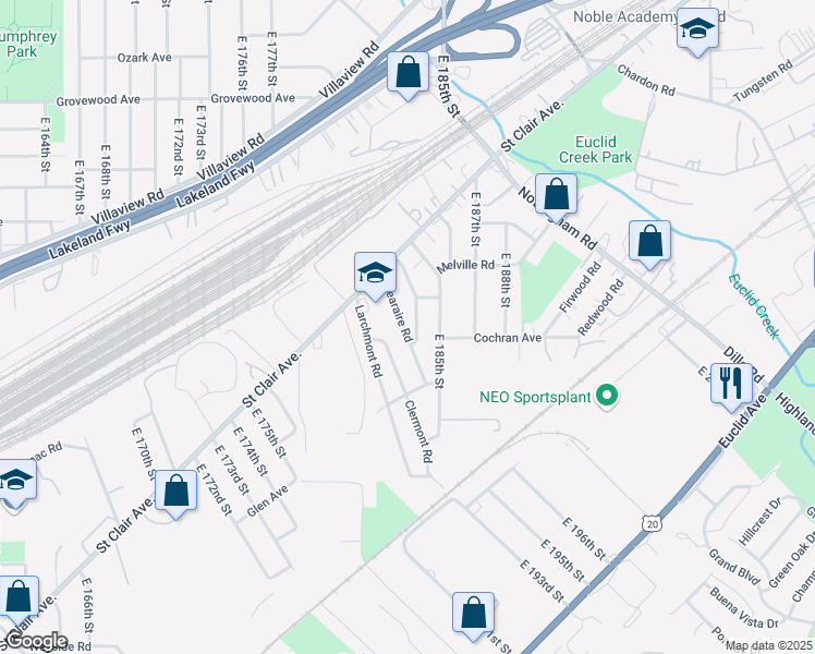 map of restaurants, bars, coffee shops, grocery stores, and more near 1394 Clearaire Road in Cleveland