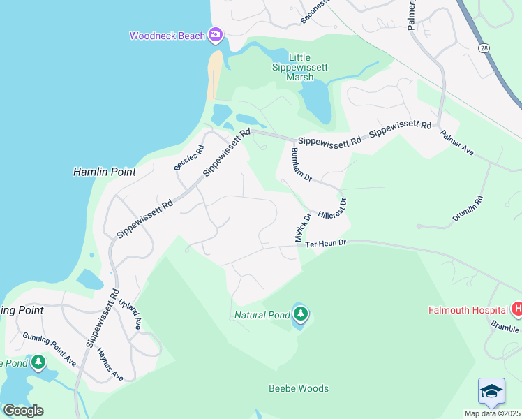 map of restaurants, bars, coffee shops, grocery stores, and more near 51 Clear Pond Road in Falmouth