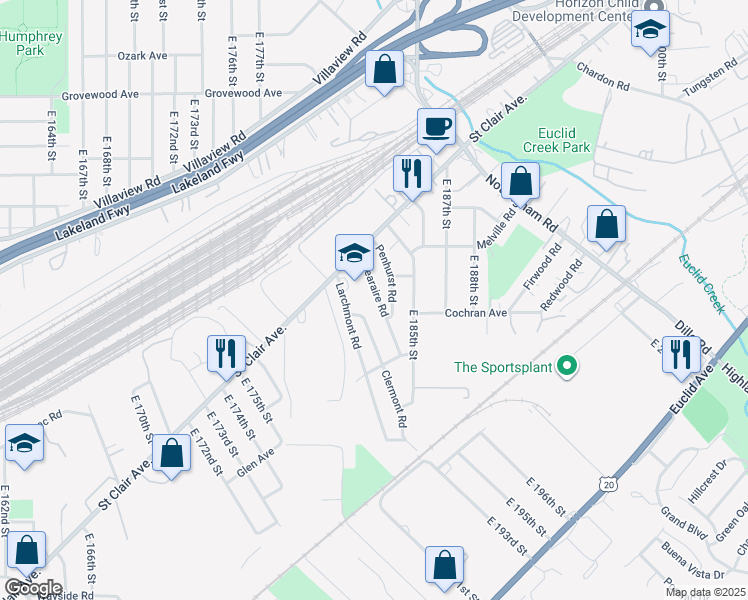 map of restaurants, bars, coffee shops, grocery stores, and more near 1394 Clearaire Road in Cleveland