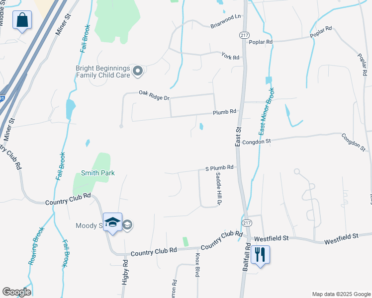 map of restaurants, bars, coffee shops, grocery stores, and more near 125 Plumb Road in Middletown