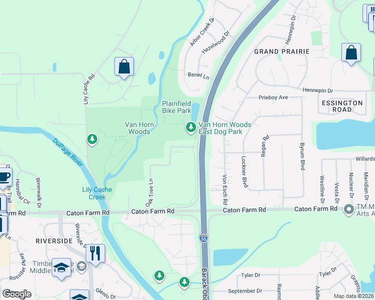 map of restaurants, bars, coffee shops, grocery stores, and more near 4009 Oak Tree Lane in Plainfield
