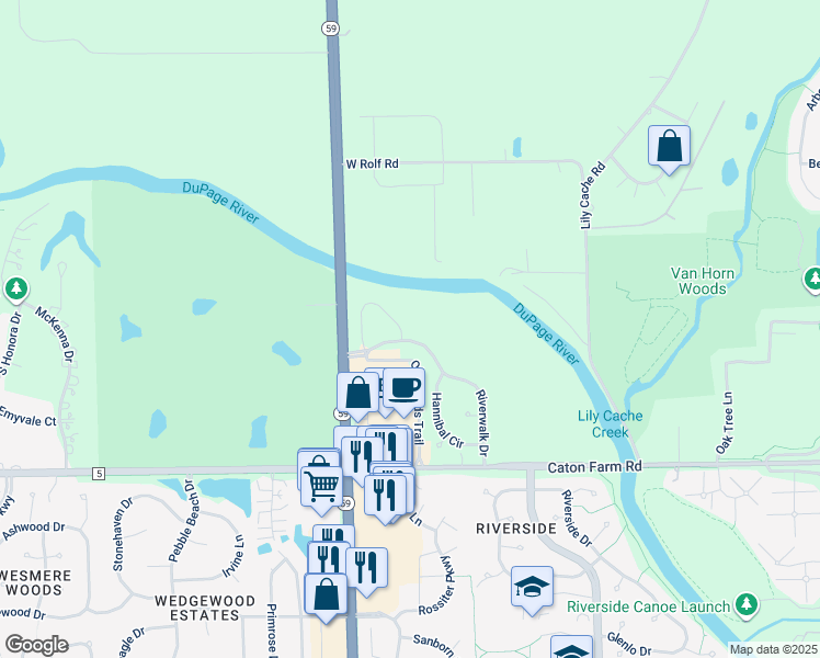 map of restaurants, bars, coffee shops, grocery stores, and more near 2721 Old Woods Trail in Plainfield
