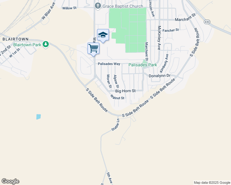 map of restaurants, bars, coffee shops, grocery stores, and more near 674 Big Horn Street in Rock Springs
