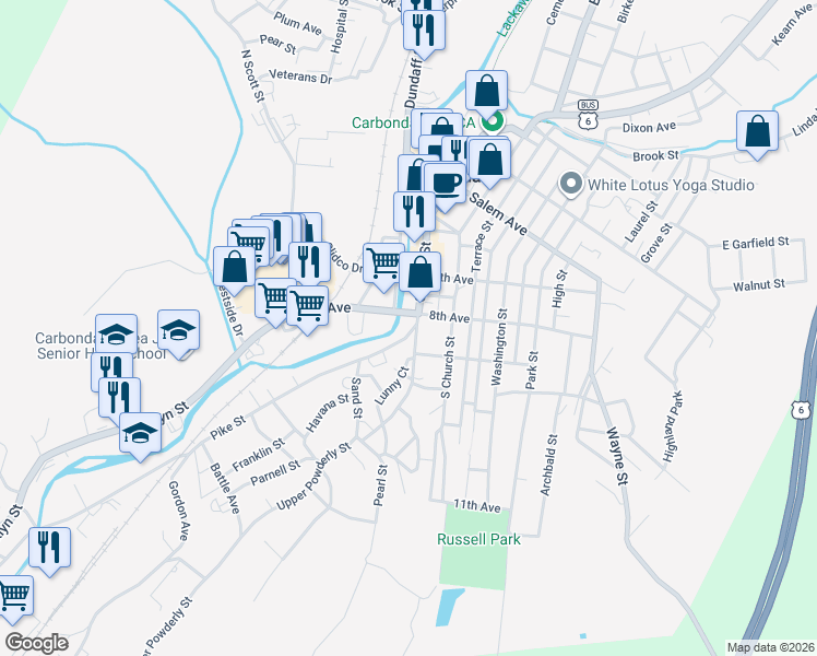 map of restaurants, bars, coffee shops, grocery stores, and more near 1 Pike Street in Carbondale