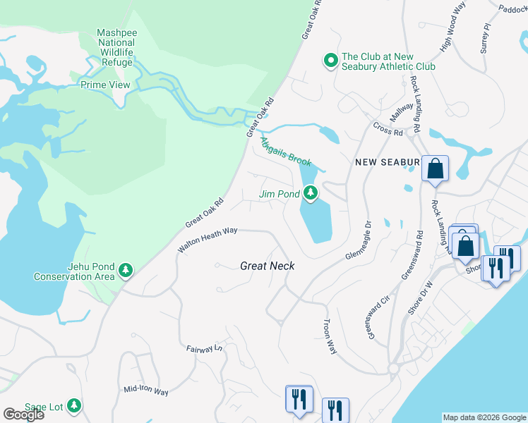 map of restaurants, bars, coffee shops, grocery stores, and more near 24 Finway in Mashpee