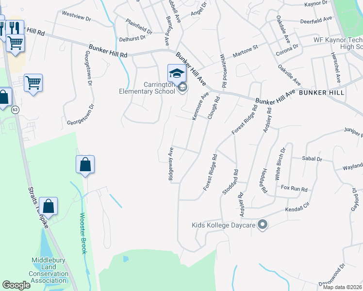 map of restaurants, bars, coffee shops, grocery stores, and more near 34 Regency Hill in Waterbury