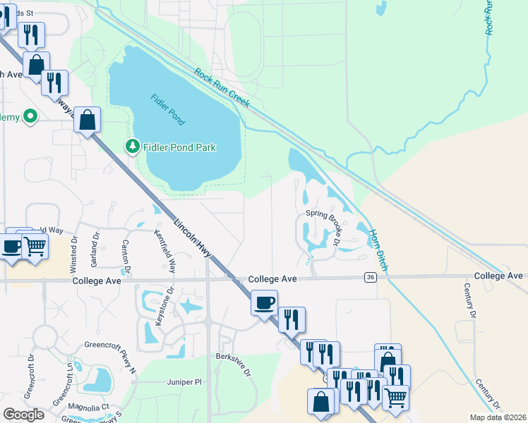 map of restaurants, bars, coffee shops, grocery stores, and more near 307 Oak Lane in Goshen