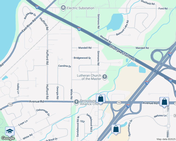 map of restaurants, bars, coffee shops, grocery stores, and more near 10332 South Bramblewood Road in Perrysburg