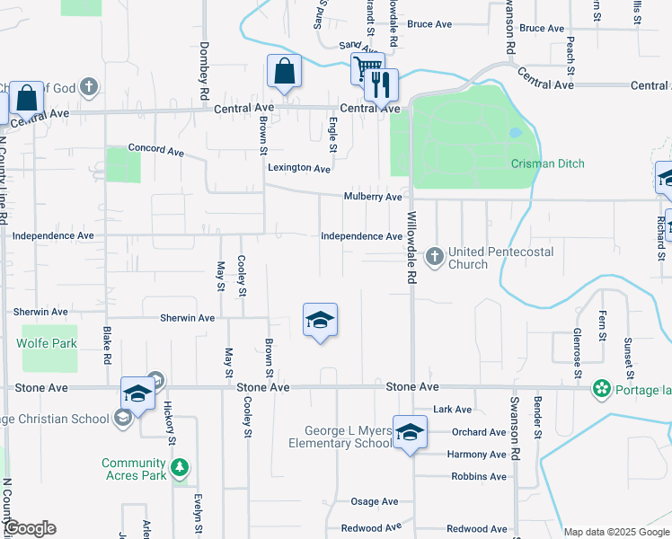 map of restaurants, bars, coffee shops, grocery stores, and more near 2811-2899 Belmont St in Portage
