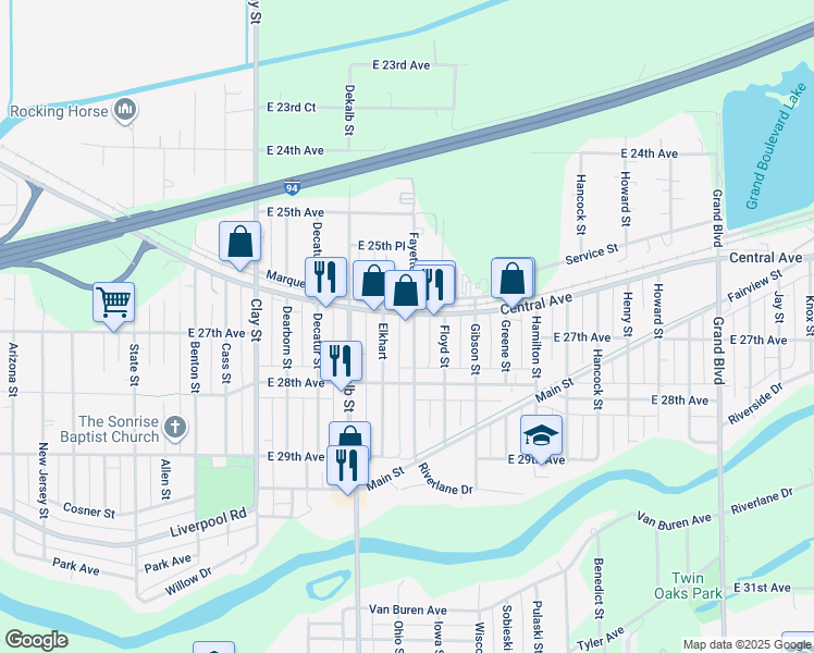map of restaurants, bars, coffee shops, grocery stores, and more near 855 Central Avenue in Lake Station