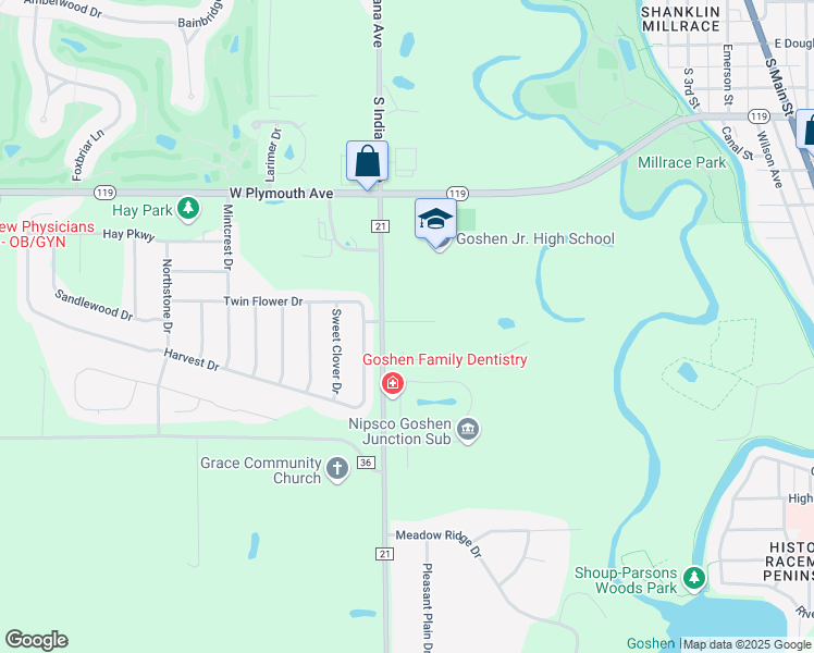 map of restaurants, bars, coffee shops, grocery stores, and more near 928 Galen Court in Goshen