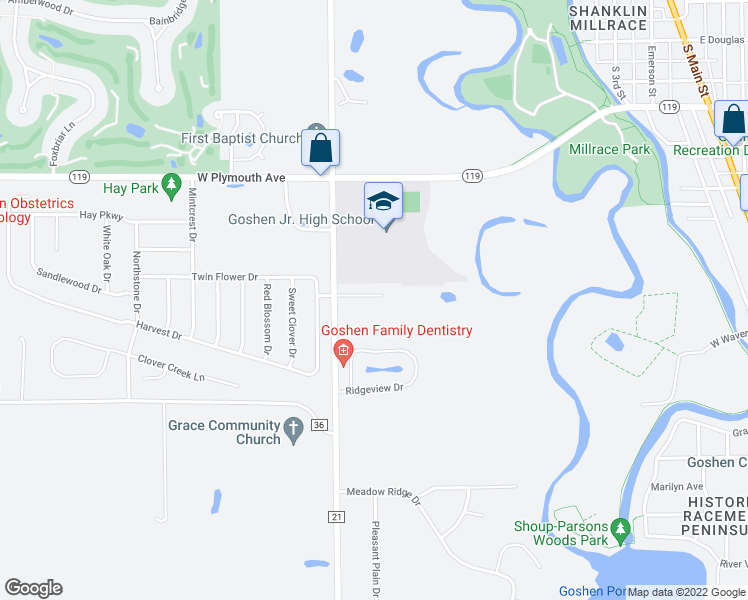 map of restaurants, bars, coffee shops, grocery stores, and more near 916 Galen Court in Goshen