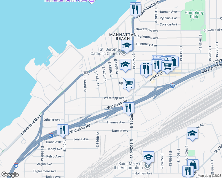 map of restaurants, bars, coffee shops, grocery stores, and more near 475 East 147th Street in Cleveland