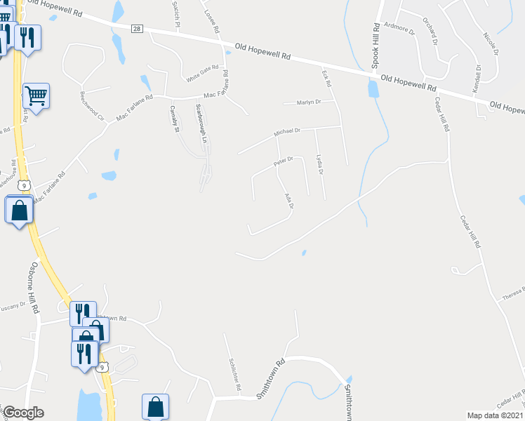 map of restaurants, bars, coffee shops, grocery stores, and more near 15 Peter Drive in Wappingers Falls
