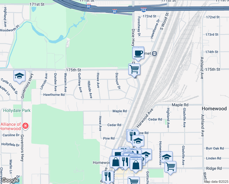 map of restaurants, bars, coffee shops, grocery stores, and more near 2109 Magnolia Road in Homewood