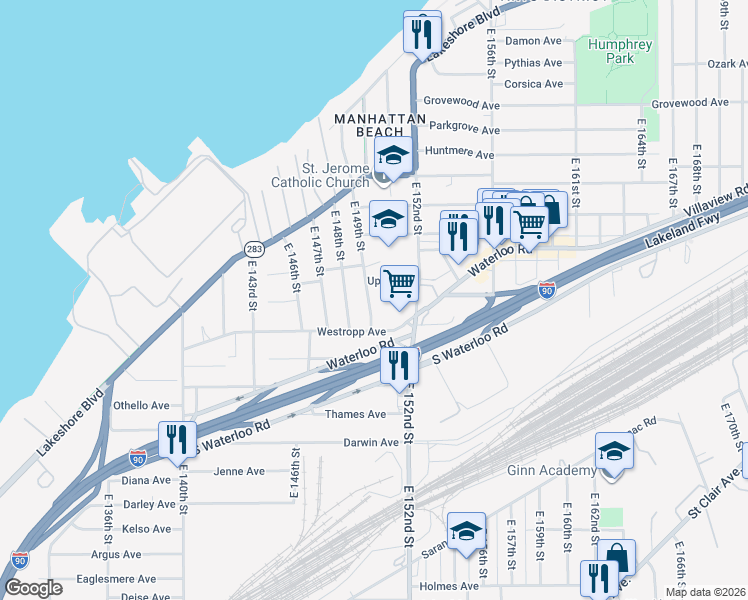 map of restaurants, bars, coffee shops, grocery stores, and more near 480 East 149th Street in Cleveland