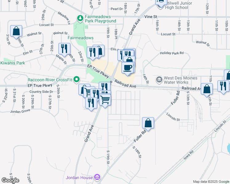 map of restaurants, bars, coffee shops, grocery stores, and more near 108 Rimrock Drive in West Des Moines