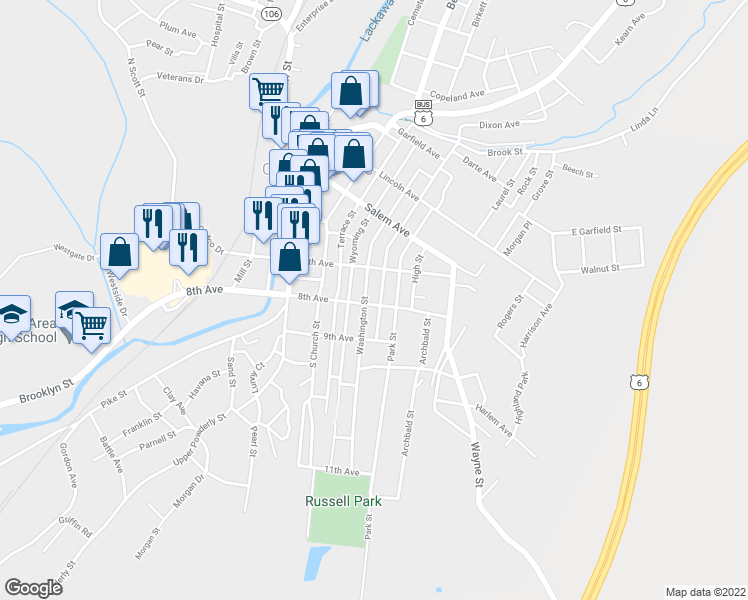 map of restaurants, bars, coffee shops, grocery stores, and more near 147 Spring Street in Carbondale