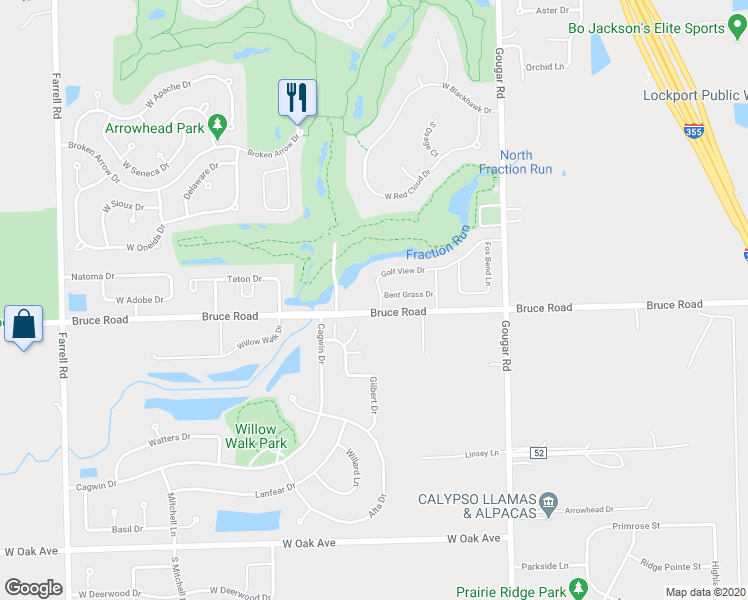 map of restaurants, bars, coffee shops, grocery stores, and more near 16232 Golf View Drive in Lockport