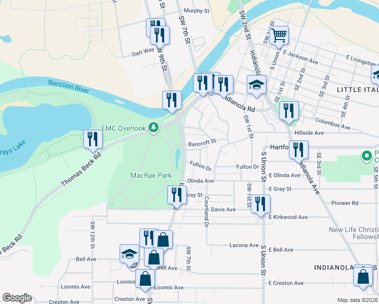 map of restaurants, bars, coffee shops, grocery stores, and more near 2005 Southwest 9th Street in Des Moines