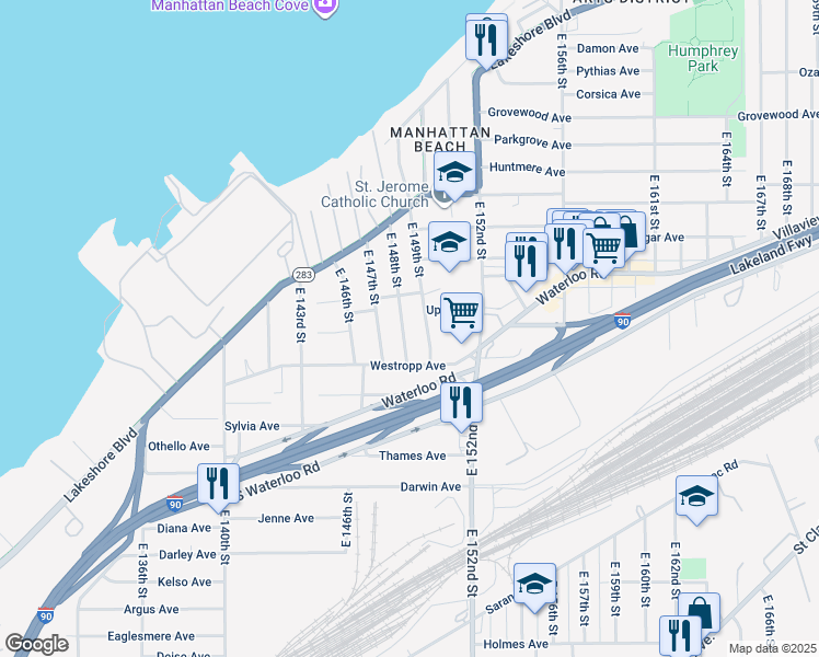 map of restaurants, bars, coffee shops, grocery stores, and more near 480 East 149th Street in Cleveland