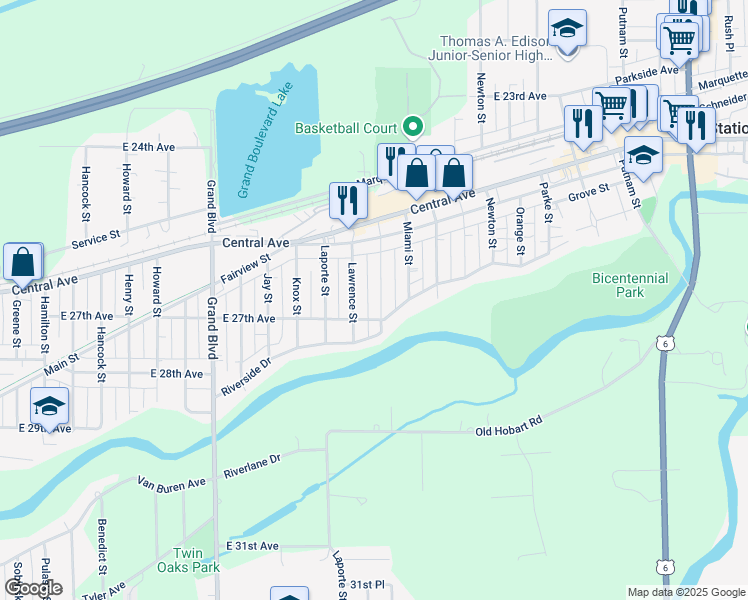 map of restaurants, bars, coffee shops, grocery stores, and more near 2666 Marion Street in Lake Station