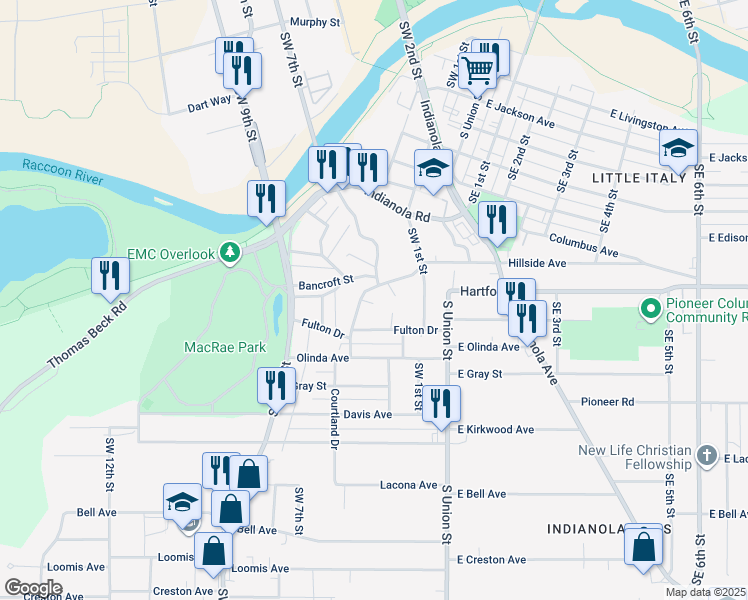 map of restaurants, bars, coffee shops, grocery stores, and more near 2023 Courtland Drive in Des Moines