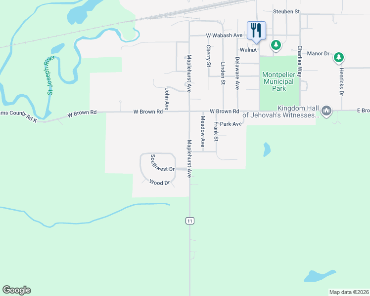 map of restaurants, bars, coffee shops, grocery stores, and more near 1601 Maplehurst Avenue in Montpelier