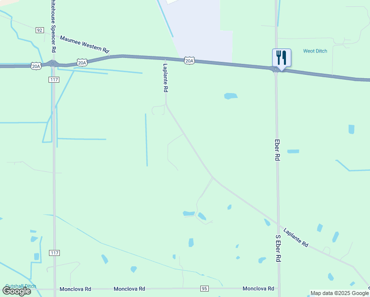 map of restaurants, bars, coffee shops, grocery stores, and more near 3866 La Plante Road in Monclova