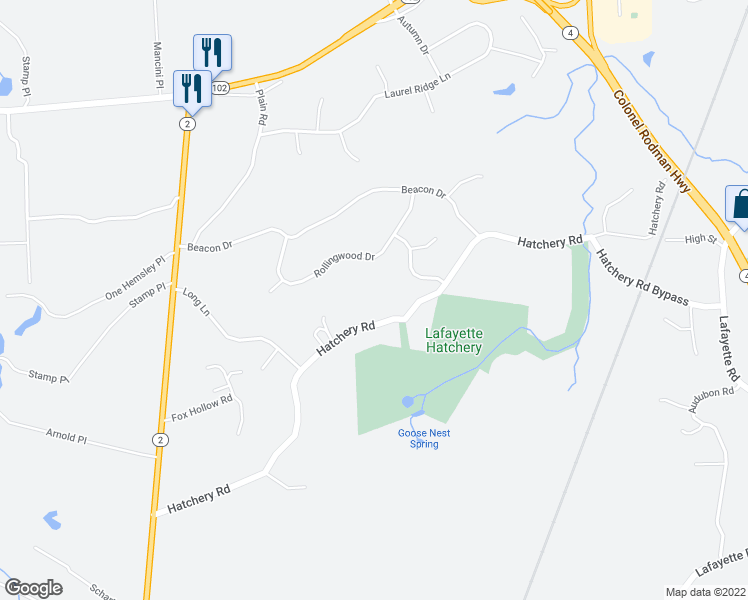 map of restaurants, bars, coffee shops, grocery stores, and more near 457 Hatchery Road in North Kingstown