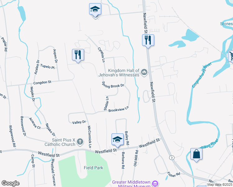 map of restaurants, bars, coffee shops, grocery stores, and more near 23 Ledgebrook Lane in Middletown