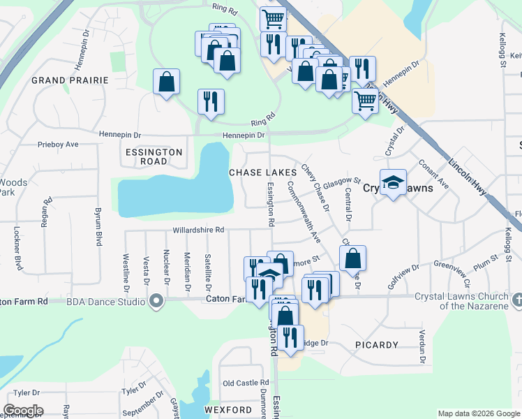 map of restaurants, bars, coffee shops, grocery stores, and more near 2533 Harbor Drive in Joliet