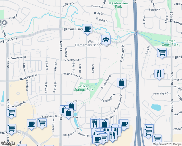 map of restaurants, bars, coffee shops, grocery stores, and more near 133 56th Place in West Des Moines