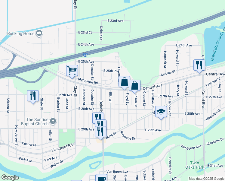 map of restaurants, bars, coffee shops, grocery stores, and more near 855 Central Avenue in Lake Station