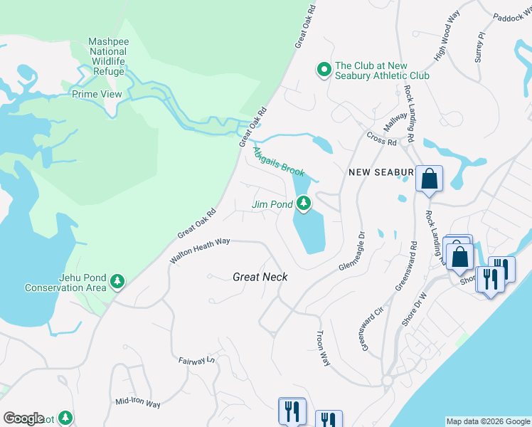 map of restaurants, bars, coffee shops, grocery stores, and more near 4 Blue Fin in Mashpee