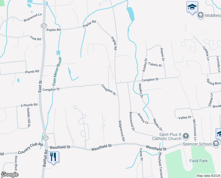 map of restaurants, bars, coffee shops, grocery stores, and more near 624 Congdon Street in Middletown