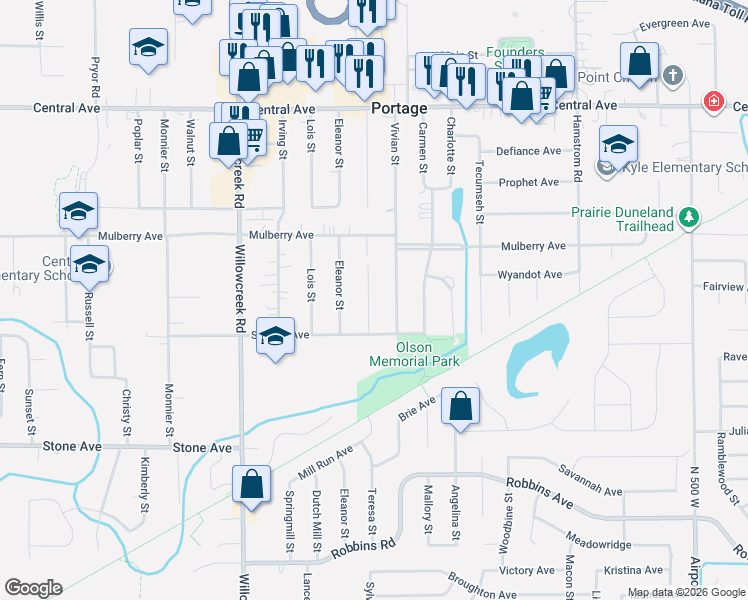 map of restaurants, bars, coffee shops, grocery stores, and more near 2847 Teresa St in Portage