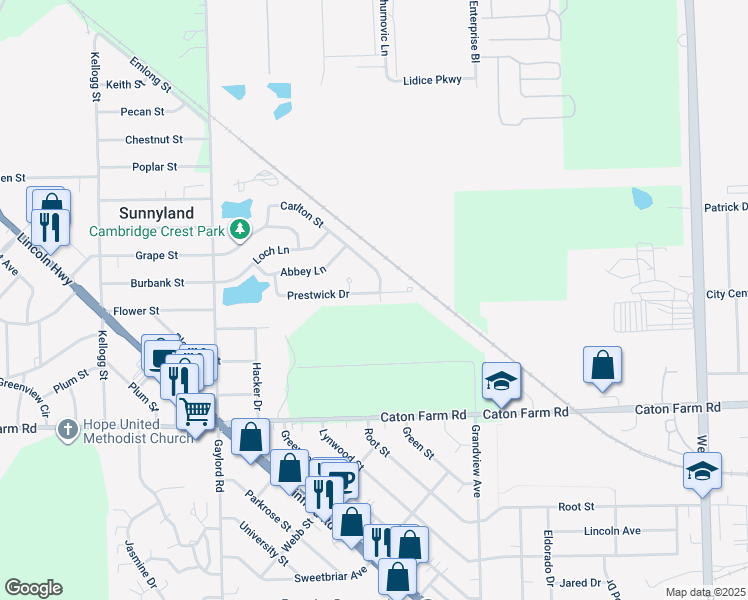 map of restaurants, bars, coffee shops, grocery stores, and more near 21343 Prestwick Drive in Crest Hill
