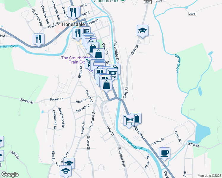 map of restaurants, bars, coffee shops, grocery stores, and more near 119 5th Street in Honesdale