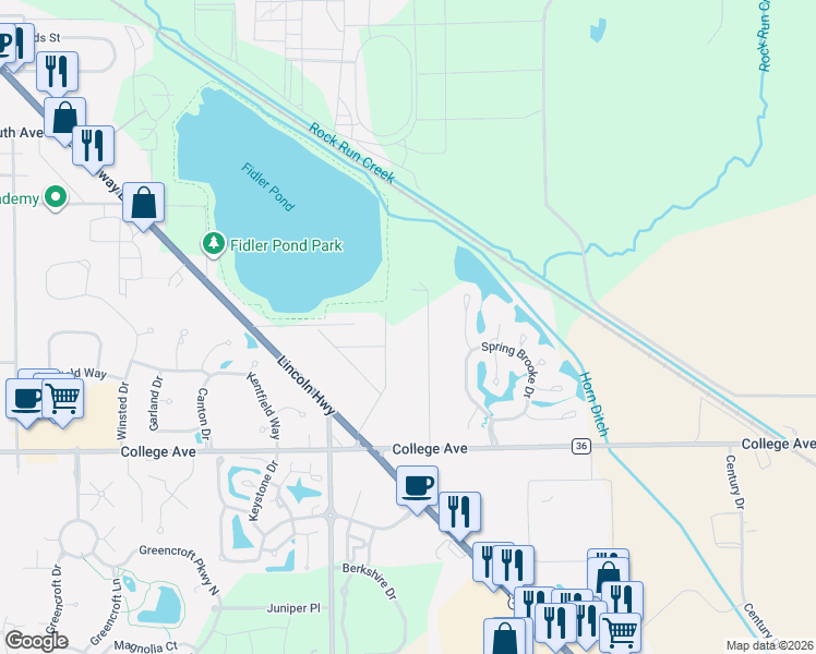 map of restaurants, bars, coffee shops, grocery stores, and more near 307 Oak Lane in Goshen