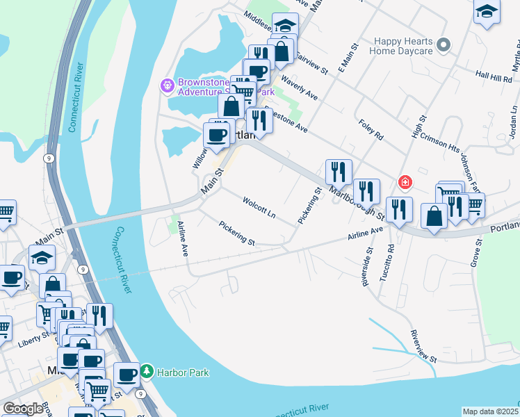 map of restaurants, bars, coffee shops, grocery stores, and more near Wolcott Lane in Portland