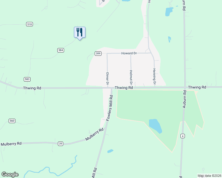 map of restaurants, bars, coffee shops, grocery stores, and more near 11110 Fowlers Mill Road in Chardon