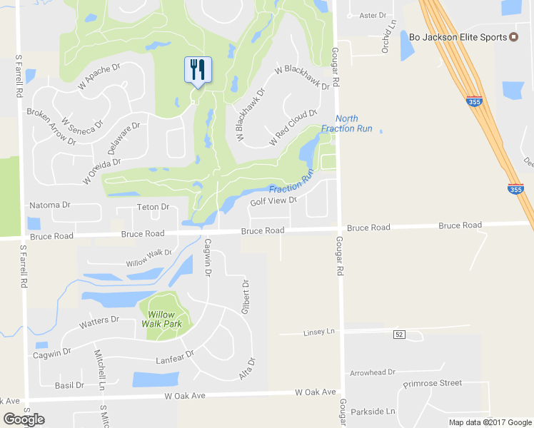map of restaurants, bars, coffee shops, grocery stores, and more near 16136 Bent Grass Drive in Lockport