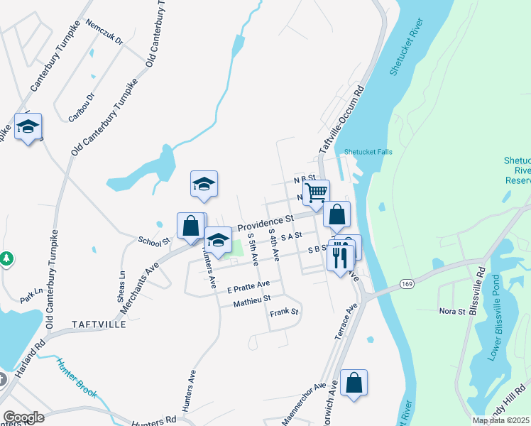map of restaurants, bars, coffee shops, grocery stores, and more near 8 North 4th Avenue in Norwich