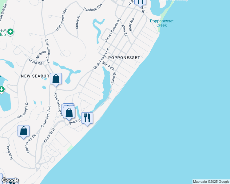 map of restaurants, bars, coffee shops, grocery stores, and more near 7 Beach Road in Mashpee