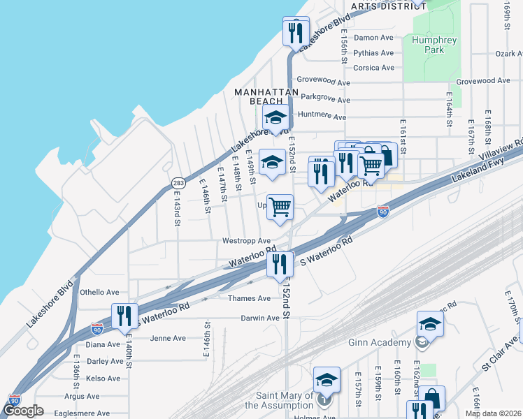 map of restaurants, bars, coffee shops, grocery stores, and more near 480 East 149th Street in Cleveland