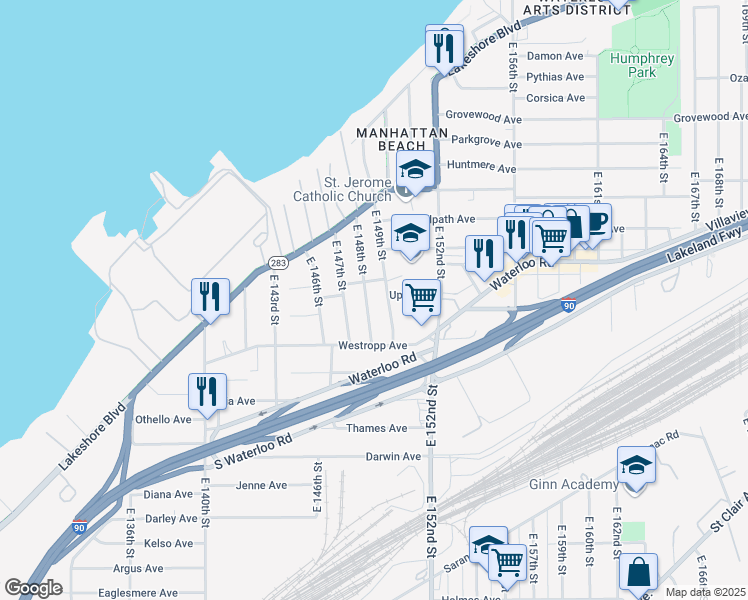 map of restaurants, bars, coffee shops, grocery stores, and more near 480 East 149th Street in Cleveland